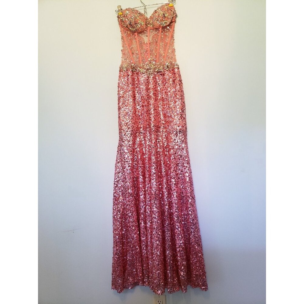 Kiss Kiss Formal Womens 4 Prom Dress Strapless Pink All Over Sequin Sheer Corset